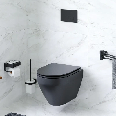 AM.PM Spirit 2.0 Унитаз подвесной безободковый с сиденьем C701700MBSC Черный от интернет-магазина Purezza 