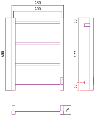 Сунержа Стилье Формат 26 Электрический полотенцесушитель 600х400 Белый от интернет-магазина Purezza 