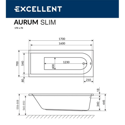 Excellent Aurum Slim Акриловая ванна 170х70 WAEX.AUR17WHS от интернет-магазина Purezza 