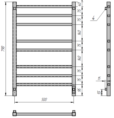 Grois Alex Полотенцесушитель электрический GR102 50х80 П8 grey U Серый от интернет-магазина Purezza 