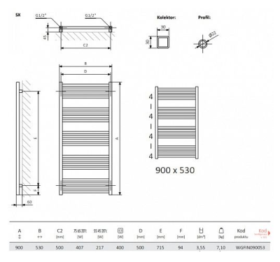 Terma Fiona Полотенцесушитель электрический лесенка 90x53, белый от интернет-магазина Purezza 
