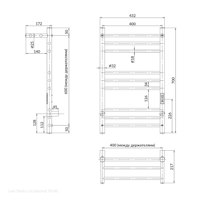 INDIGO Line Trinity с полкой Полотенцесушитель электрический 700х400 LСLTE70-40PRt Полированный от интернет-магазина Purezza 
