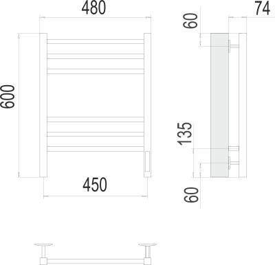Terminus Ватикан П6 Электрический полотенцесушитель 600х450 4670078527516 Матовый черный от интернет-магазина Purezza 