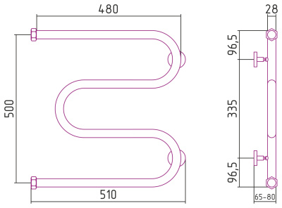 Сунержа М-образный+ Водяной полотенцесушитель 500х500 12-4007-5050 Белый от интернет-магазина Purezza 