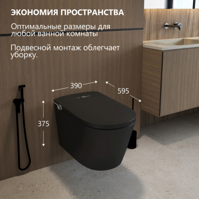 Электронный унитаз-биде ABBER Bequem AC1121SMB подвесной черный матовый от интернет-магазина Purezza 