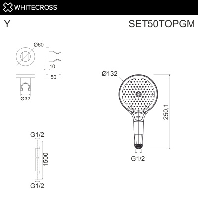 Whitecross Душевой гарнитур точечный SET50TOPGM Оружейная сталь от интернет-магазина Purezza 