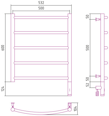 Сунержа Галант 3.0 Электрический полотенцесушитель 600х500 Матовое золото от интернет-магазина Purezza 