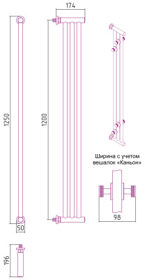 Сунержа Хорда ПП Водяной полотенцесушитель 1200х195 00-4124-1200 от интернет-магазина Purezza 