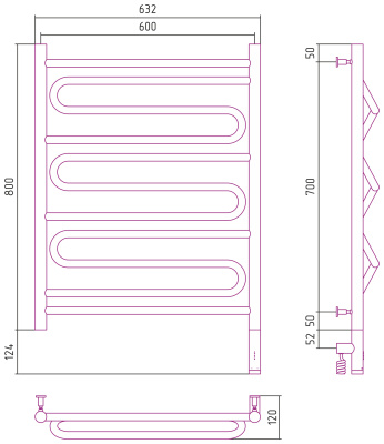 Сунержа Элегия 3.0 Электрический полотенцесушитель 800х600 Темный титан муар от интернет-магазина Purezza 