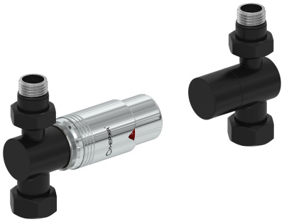 Сунержа Автоматический терморегулятор прямой G 1/2" НР х G 3/4" НГ (набор) 31-1420-6203 Матовый черный/Хром от интернет-магазина Purezza 