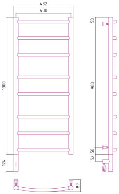 Сунержа Галант 3.0 Электрический полотенцесушитель 1000х400 от интернет-магазина Purezza 