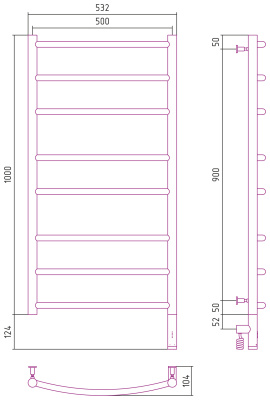 Сунержа Галант 3.0 Электрический полотенцесушитель 1000х500 Матовый черный от интернет-магазина Purezza 