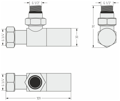 Сунержа Вентиль угловой цилиндр G 1/2" НР х G 3/4" НГ 012-1400-1234 Графит от интернет-магазина Purezza 