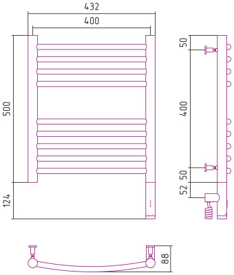 Сунержа Богема 3.0 выгнутая Электрический полотенцесушитель 500х400 Матовый черный от интернет-магазина Purezza 