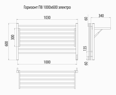 Terminus Горизонт П8 Электрический полотенцесушитель 600х1000 4670078543271 Нержавеющая сталь от интернет-магазина Purezza 