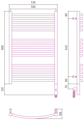 Сунержа Аркус 3.0 Электрический полотенцесушитель 800х500 Шампань от интернет-магазина Purezza 