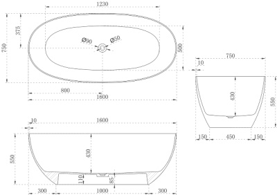 Maxonor FLOR Акриловая ванна 1600х750х550 PL-BT2611 Белый от интернет-магазина Purezza 
