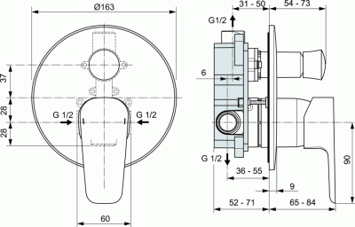 Ideal Standard CERAPLAN III Смеситель для ванны/душа (встраиваемый) в комплекте со встроенной частью A6383AA от интернет-магазина Purezza 