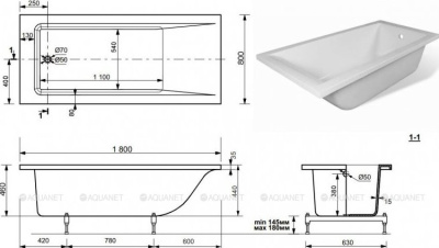 Aquanet Bright Stone Ванна из искусственного камня 180х80 AQ-00332885 от интернет-магазина Purezza 