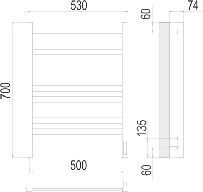 Terminus Ното П9 Электрический полотенцесушитель 700х500 4670078526960 Матовый белый от интернет-магазина Purezza 