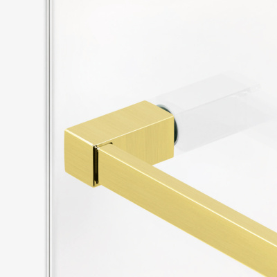 New Trendy AVEXA GOLD BRUSHED Душевая перегородка с вешалкой, длина 500-1600 мм, профиль брашированное золото, стекло прозрачное, толщина стекла 8 мм от интернет-магазина Purezza 
