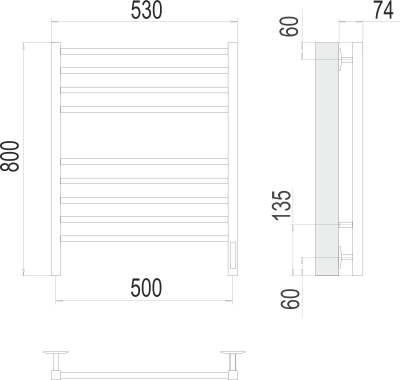 Terminus Ватикан П8 Электрический полотенцесушитель 800х500 4670078527530 Матовый белый от интернет-магазина Purezza 