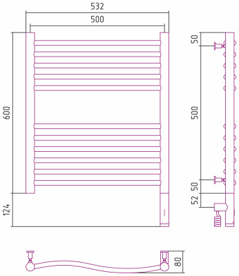 Сунержа Флюид 3.0 Электрический полотенцесушитель 600х500 Матовый черный от интернет-магазина Purezza 