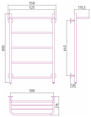 Стилье Формат 30 Электрический полотенцесушитель 800х500 (Полка + 4) П16 от интернет-магазина Purezza 