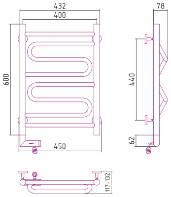 Сунержа Элегия 2.0 Электрический полотенцесушитель 600х400 от интернет-магазина Purezza 