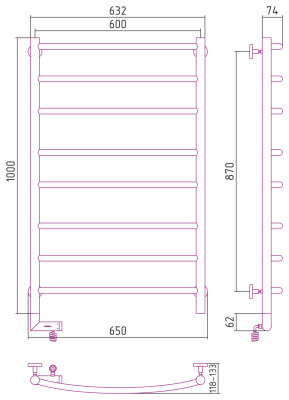 Сунержа Галант 2.0 Электрический полотенцесушитель 1000х600 Шоколадно-коричневый от интернет-магазина Purezza 