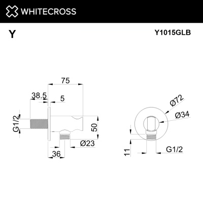 Whitecross Угловой соединительный элемент с держателем лейки Y1015GLB Брашированное золото от интернет-магазина Purezza 