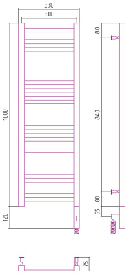 Сунержа Модус 3.0 Электрический полотенцесушитель 1000x300 Матовый белый от интернет-магазина Purezza 