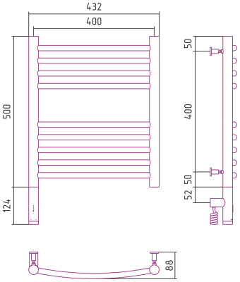 Сунержа Богема 3.0 выгнутая Электрический полотенцесушитель 500х400 Темный титан муар от интернет-магазина Purezza 