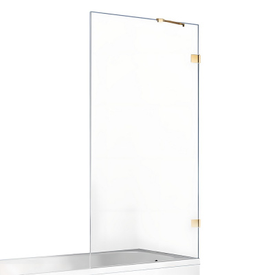 New Trendy AVEXA GOLD SHINE Стеклянная шторка на ванну, золотой профиль, стекло прозрачное, толщина стекла 6 мм, косой кронштейн от интернет-магазина Purezza 