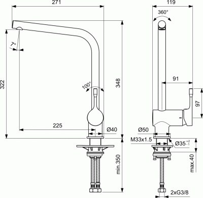 Ideal Standard CERALOOK Однорукоятковый смеситель для кухни BC174AA от интернет-магазина Purezza 