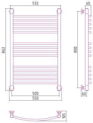 Сунержа Богема+ выгнутая Водяной полотенцесушитель 800х500 051-0221-8050 Состаренная латунь от интернет-магазина Purezza 