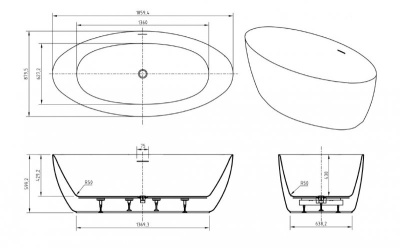 Belbagno Полукруглая акриловая ванна в комплекте со сливом-переливом 186x88x60 BB707-1860-880 от интернет-магазина Purezza 
