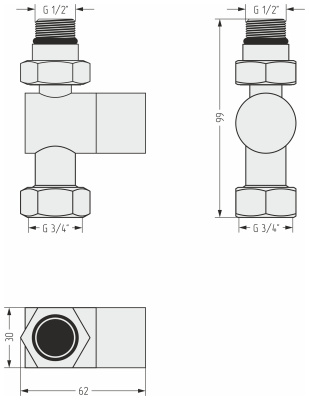 Сунержа Вентиль прямой под шестигранник G 1/2" НР х G 3/4" НГ 05-1405-1234 Состаренная бронза от интернет-магазина Purezza 