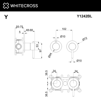 Whitecross Смеситель скрытого монтажа на 2 потребителя Y1242BL Матовый черный от интернет-магазина Purezza 