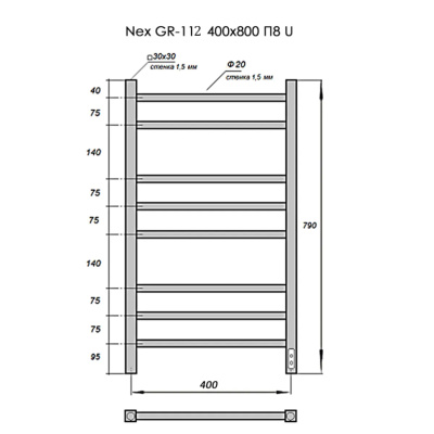 Grois Nex Электрический полотенцесушитель GR112 40х80 П8 9005 U Черный от интернет-магазина Purezza 