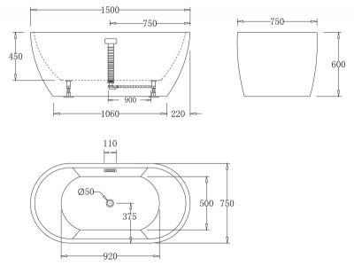 Belbagno BB70-1700-800 акриловая ванна овальная 170х80 от интернет-магазина Purezza 