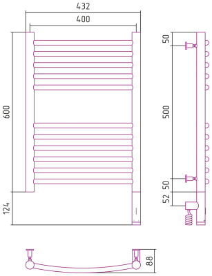 Сунержа Богема 3.0 выгнутая Электрический полотенцесушитель 600х400 Матовый черный от интернет-магазина Purezza 