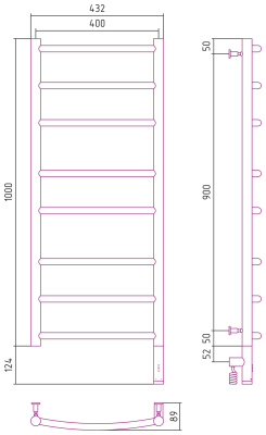 Сунержа Галант 3.0 Электрический полотенцесушитель 1000х400 Золото от интернет-магазина Purezza 