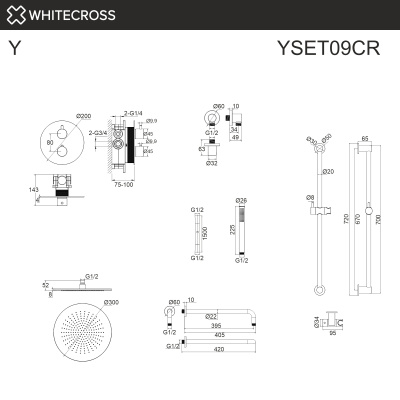 Whitecross Термостатическая душевая система скрытого монтажа YSET09CR от интернет-магазина Purezza 