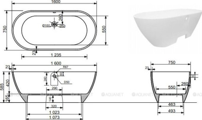 Aquanet Family Stone Ванна из искусственного камня 160х75х58 AQ-00332889 от интернет-магазина Purezza 