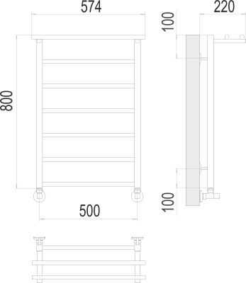 Terminus Контур с/п П7 Водяной полотенцесушитель 800х500 4670078529718 Нержавеющая сталь от интернет-магазина Purezza 