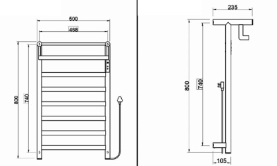 Maxonor AMBIO Электрический полотенцесушитель 800х500 PL-TRE05-50-6-3 Серый от интернет-магазина Purezza 