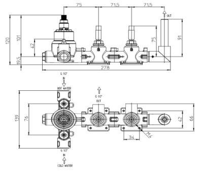 BOSSINI Apice Скрытая часть смесителя для душа на два выхода Z00135000 от интернет-магазина Purezza 