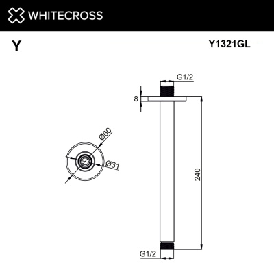 Whitecross Кронштейн душевой потолочный 24 см, цвет Золото, арт. Y1321GL  от интернет-магазина Purezza 
