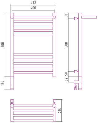 Сунержа Богема с полкой 3.0 Электрический полотенцесушитель 600х400 Матовый черный от интернет-магазина Purezza 